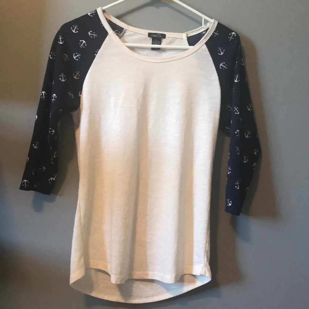White and blue anchor 3/4 length shirt!